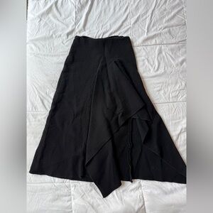 Black Wool Cotton High Low Women's Skirt S